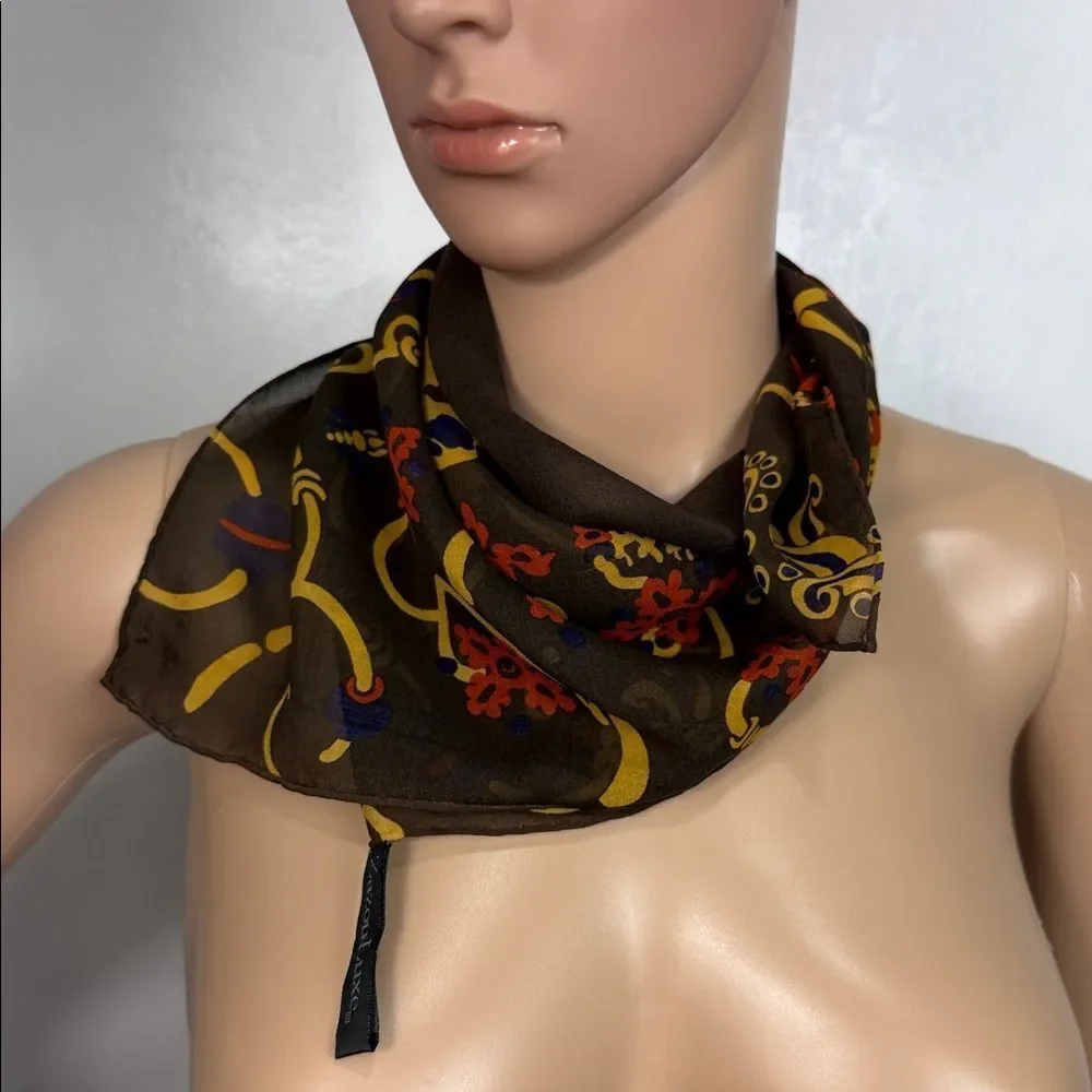 ZazouLuxe 100% Silk Bird & Floral Scroll Print Square Scarf 19.8 x 20.5